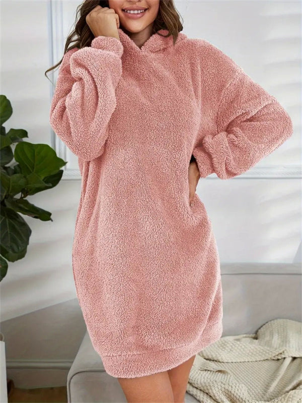 Drune | Übergröße Teddy Sweatkleid mit Kapuze