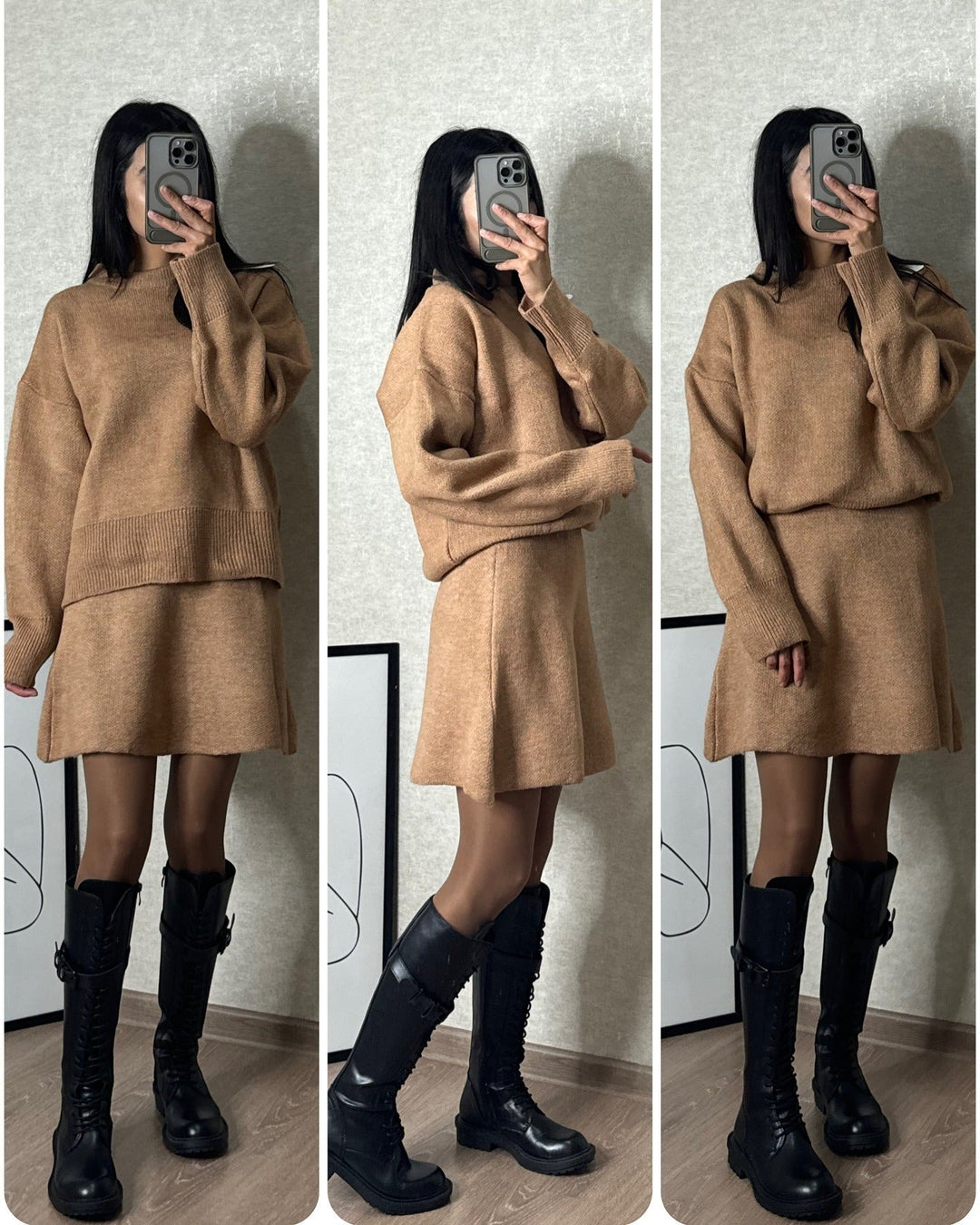 Drune | Strickset mit Pullover und Minirock - Modischer Herbst Winter Look, Lässig & Elegant