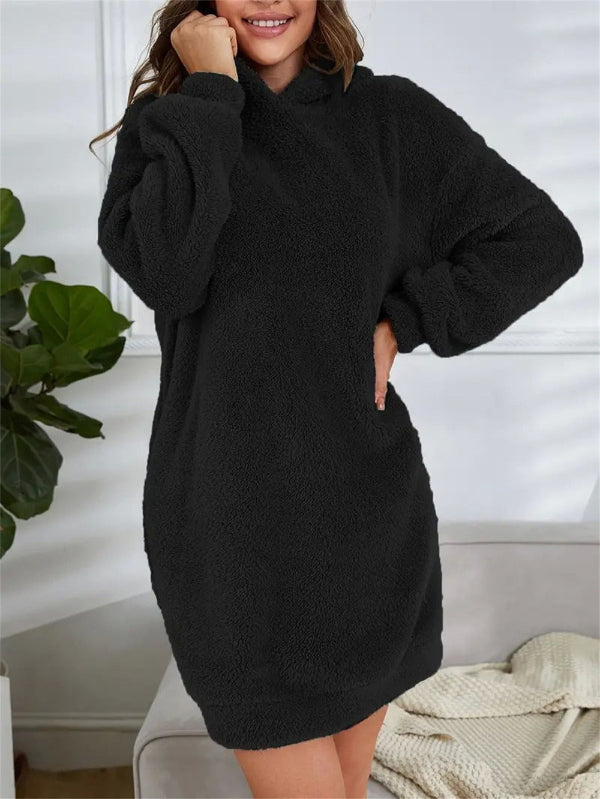 Drune | Übergröße Teddy Sweatkleid mit Kapuze
