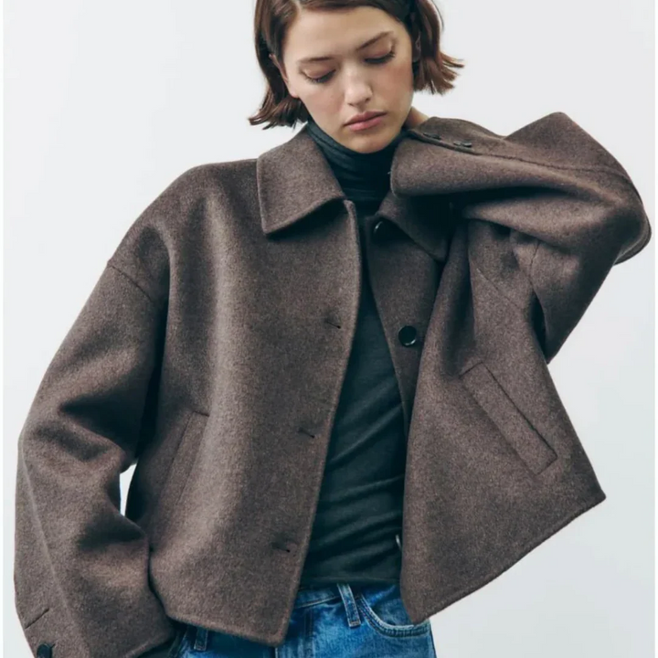 Drune | Cropped Wollmischung Jacke Minimalistische Knopf Down Oberbekleidung