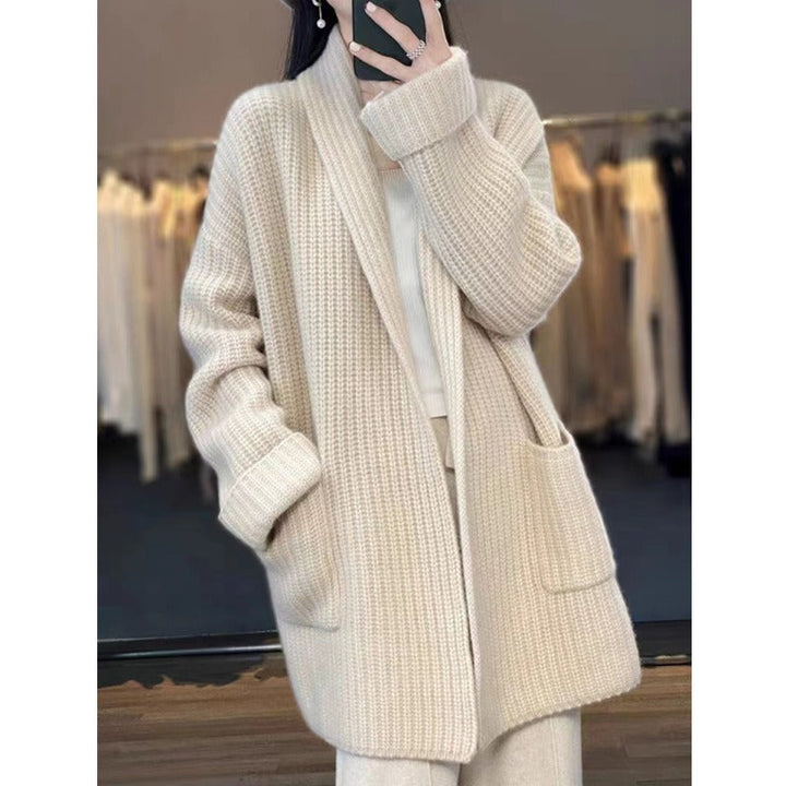 Drune | Strickjacke Übergröße Passform Grobstrick Schal Kragen Langes Modell mit Taschen