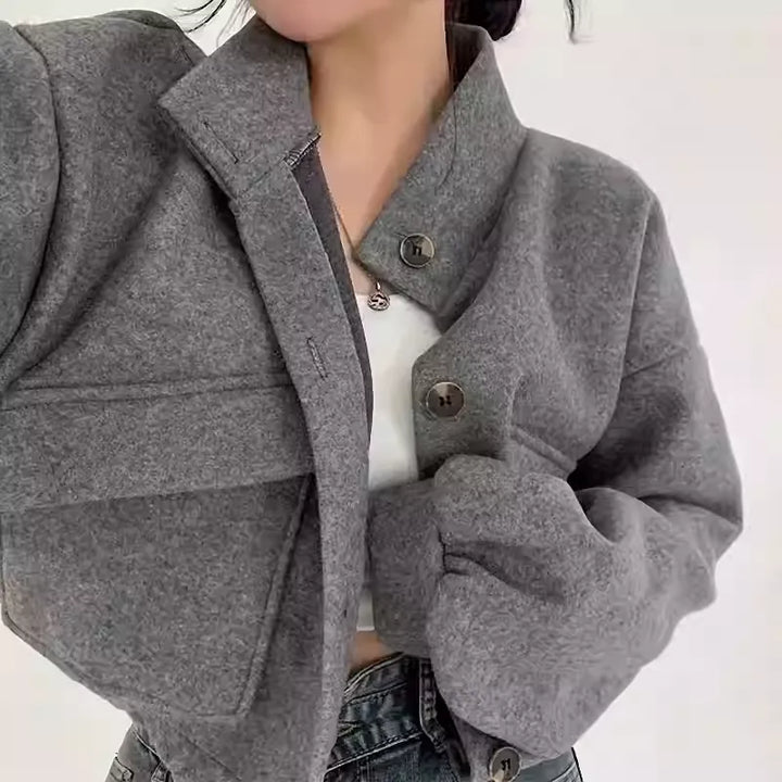 Drune | Kurze graue Wolljacke für Frauen Mauwi