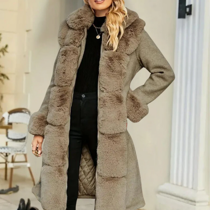 Drune | Trenchcoat Wollmischung Lockere Passform Kunstpelzbesatz