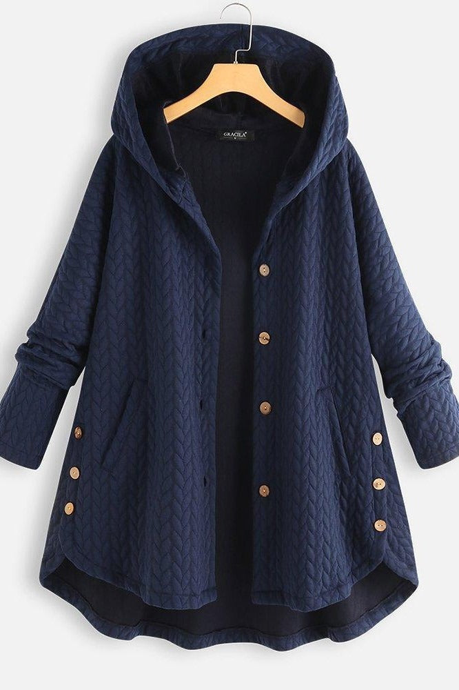 Drune | Kapuze Gequiltete Wolle A-Linien Schnitt mittellang mit Knöpfen