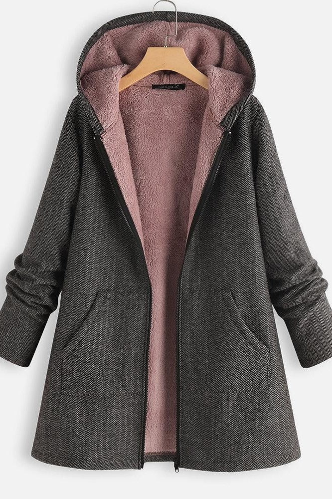 Drune | Mantel mit Kapuze - Oversized Fit - Fleece-Futter - Reißverschluss - Mittellang Casual