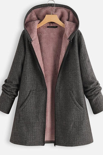 Drune | Mantel mit Kapuze - Oversized Fit - Fleece-Futter - Reißverschluss - Mittellang Casual