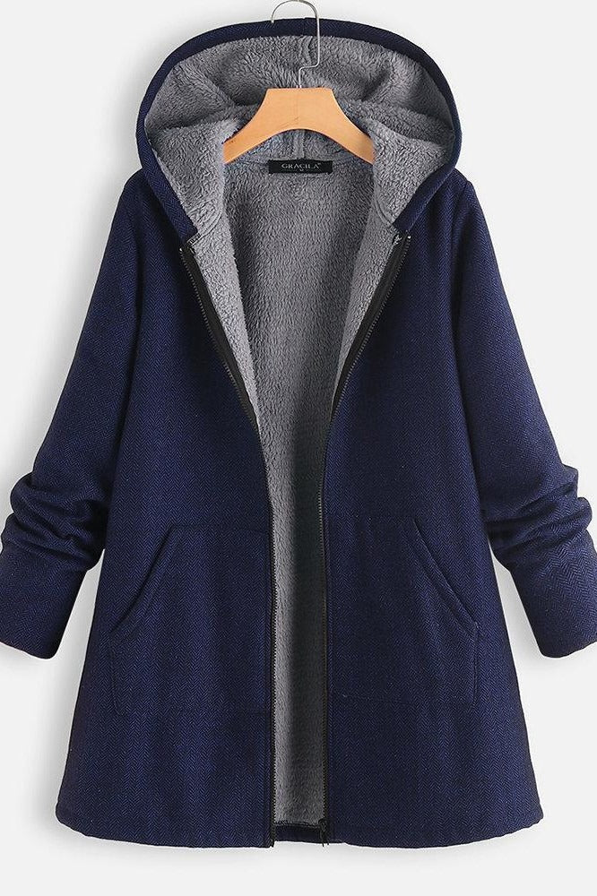 Drune | Mantel mit Kapuze - Oversized Fit - Fleece-Futter - Reißverschluss - Mittellang Casual