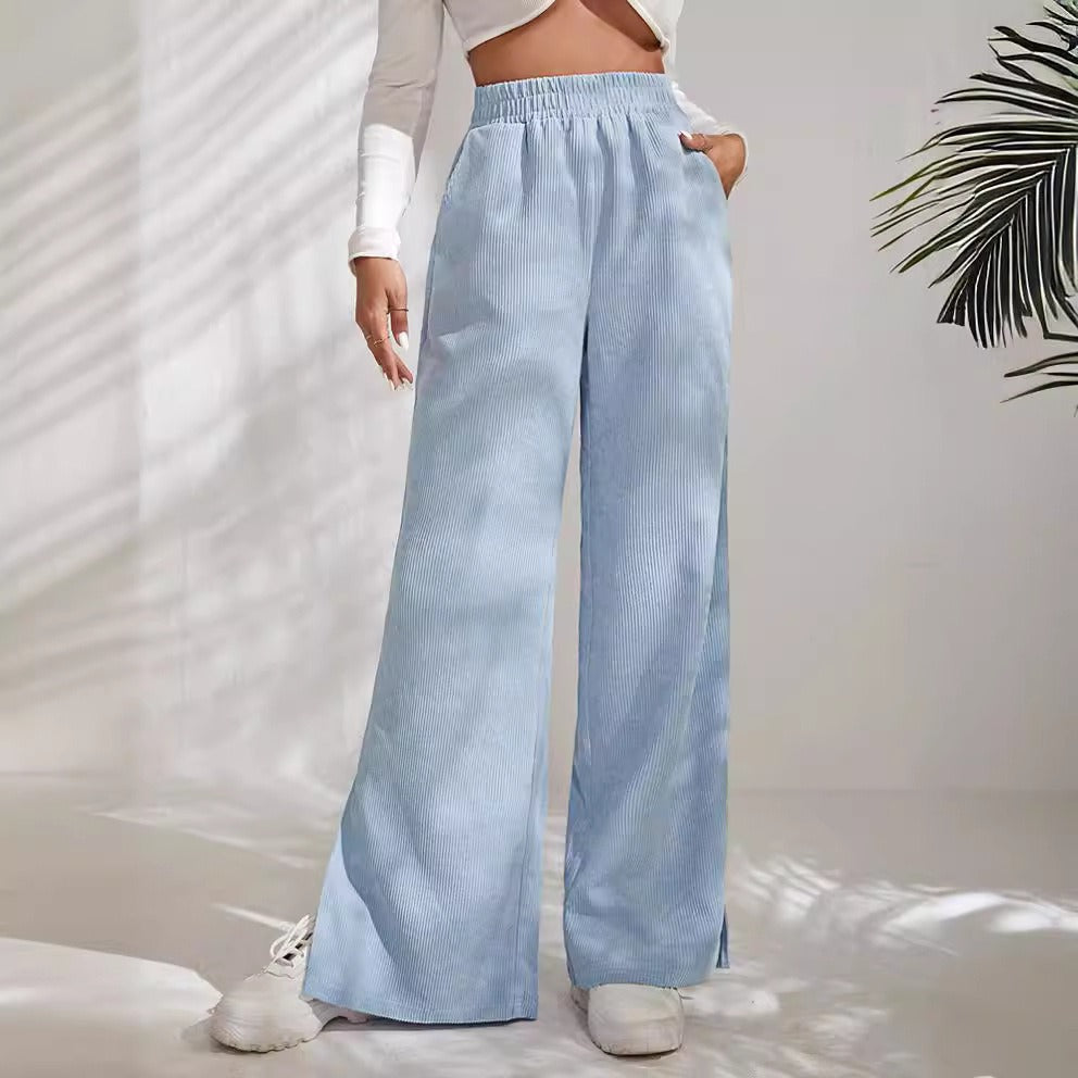Drune | Weitem Bein Cord Hohe Taille Elastischer Bund Geschlitzter Saum