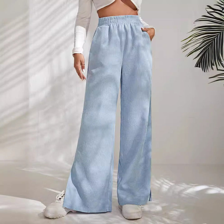 Drune | Weitem Bein Cord Hohe Taille Elastischer Bund Geschlitzter Saum
