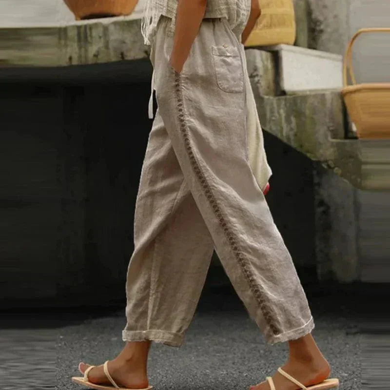 Drune | Bestickte Leinen Sommerhose für Damen