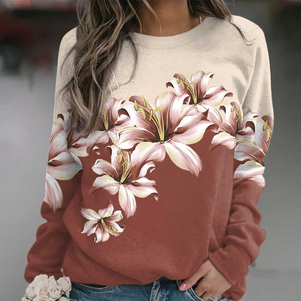 Drune | Sweatshirt Weiches Atmungsaktives Material Bequeme Passform Floral Print Lange Ärmel