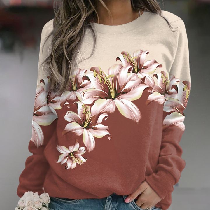 Drune | Sweatshirt Weiches Atmungsaktives Material Bequeme Passform Floral Print Lange Ärmel