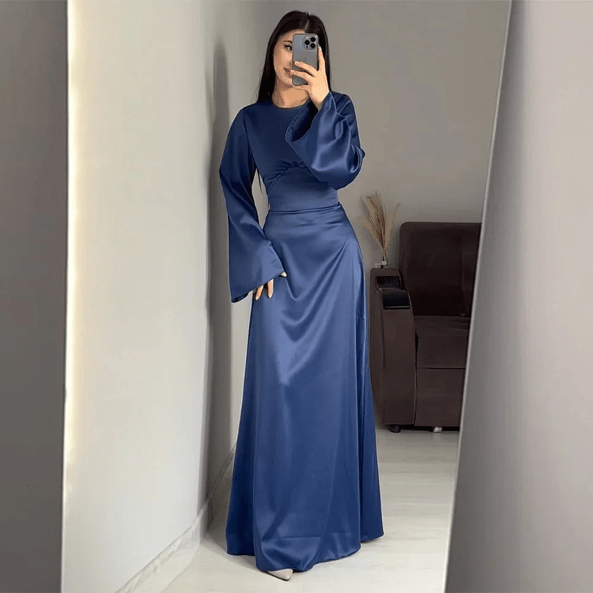 Drune | Lange Satin Damenkleid Elegantes Design & Bequem