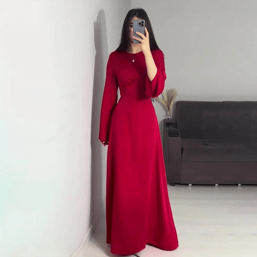 Drune | Lange Satin Damenkleid Elegantes Design & Bequem
