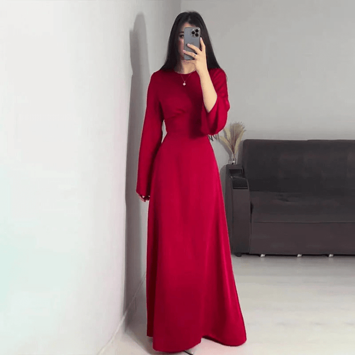 Drune | Lange Satin Damenkleid Elegantes Design & Bequem
