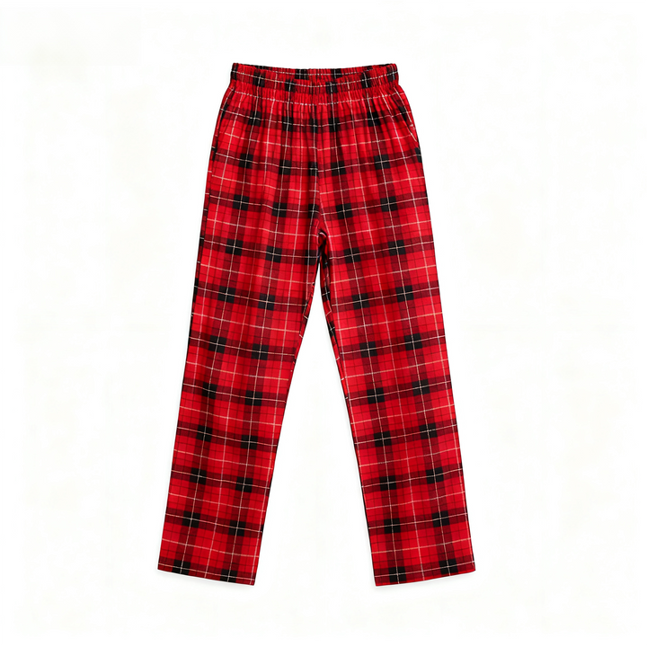 Drune | Weihnachts-Paar-Matching Rote Karierte Button-Up Langarm-Pyjama-Sets Mit Hund