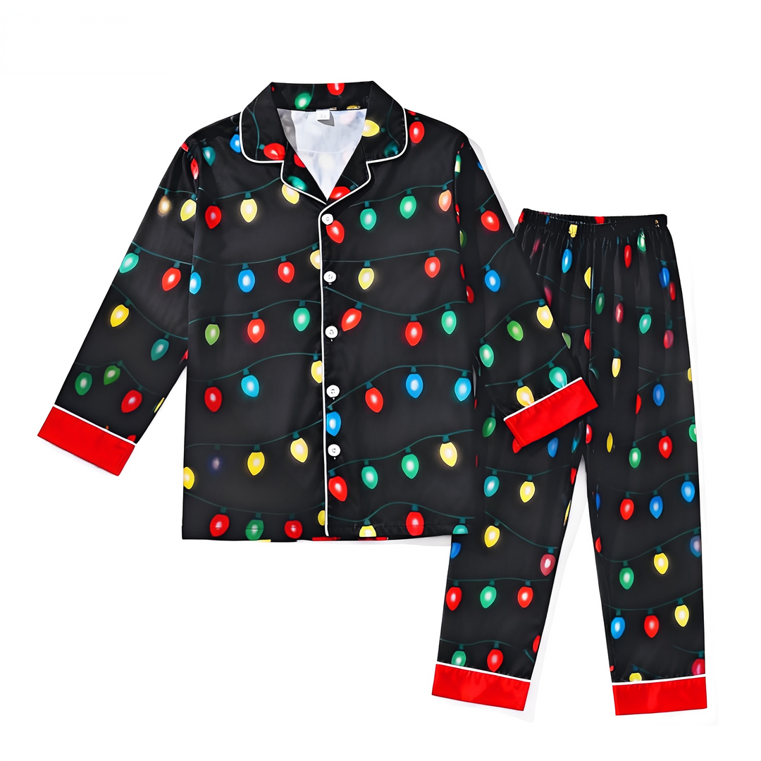 Drune | Urlaub Familie Knopfverschluss Satin Weihnachten Schlafanzug Set