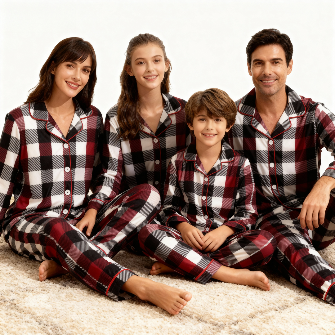 Drune | Familie Weihnachten Rot und Weiß Karos Knopfleiste Pyjama Sets