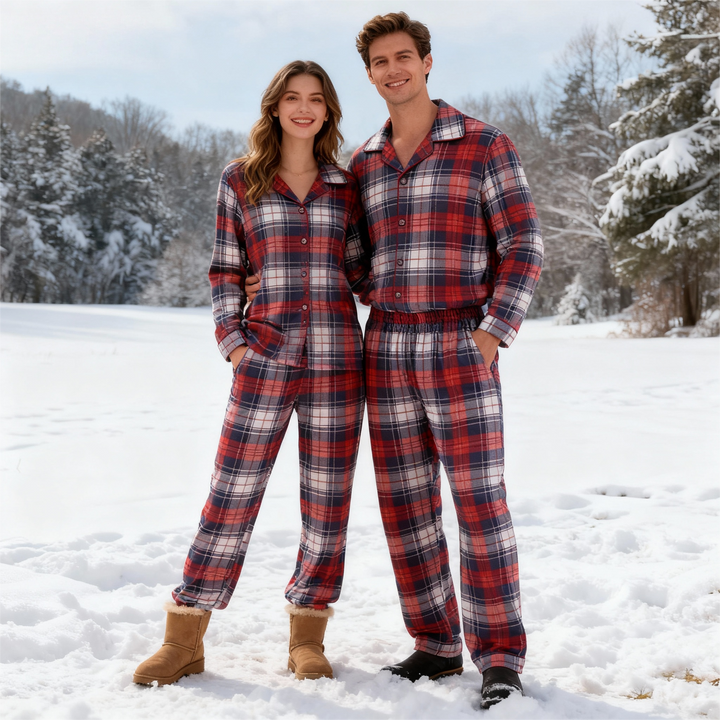 Drune | Gemütliche Karierte Knopf-Front Pyjama-Sets für Weihnachten