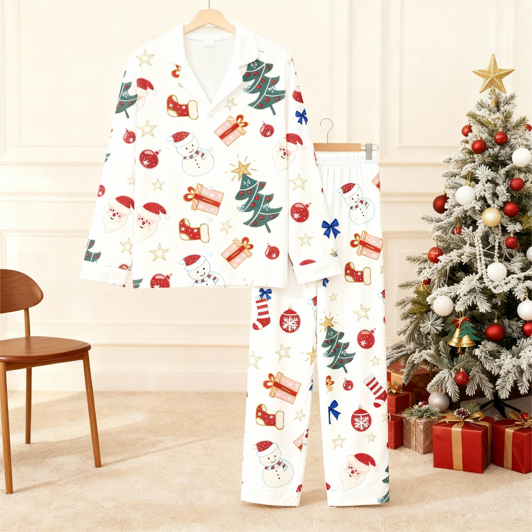 Drune | Weihnachtskragen Button-Up Schlafanzug Set für die Familie