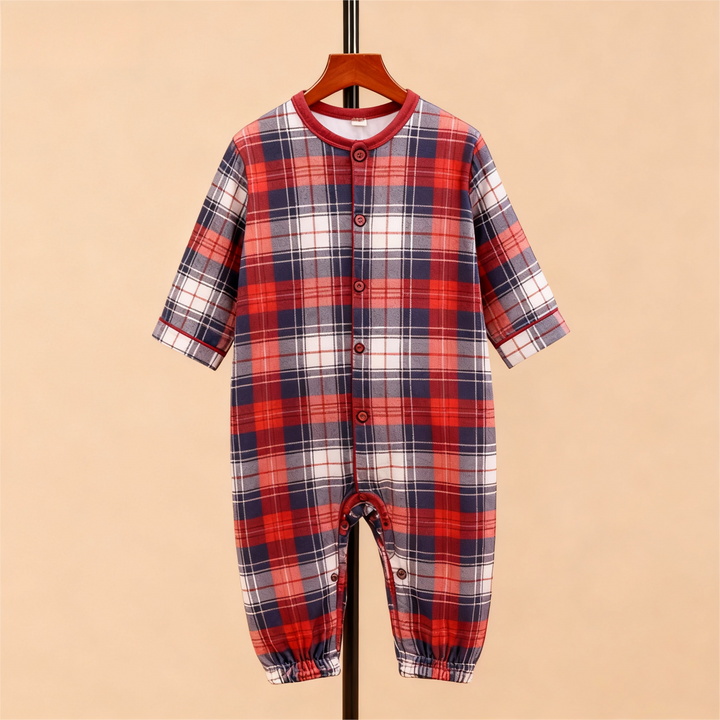 Drune | Gemütliche Karierte Knopf-Front Pyjama-Sets für Weihnachten