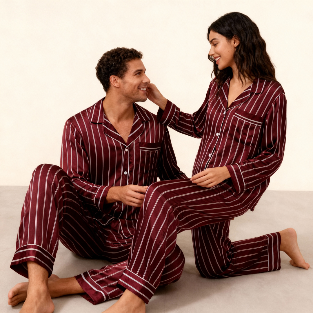 Drune | Elegantes Satin-Grünes Pyjama-Set für Paare