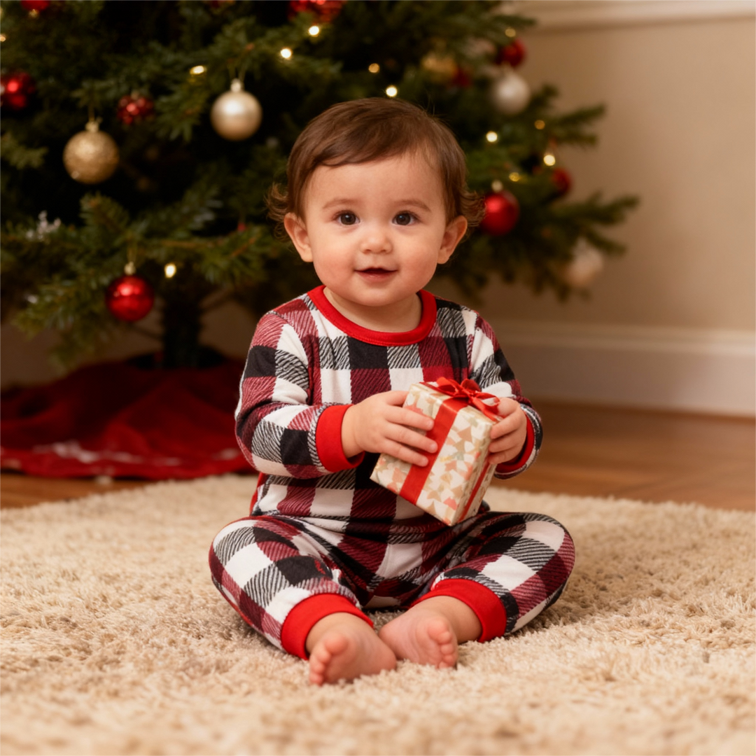 Drune | Familie Weihnachten Rot und Weiß Karos Knopfleiste Pyjama Sets