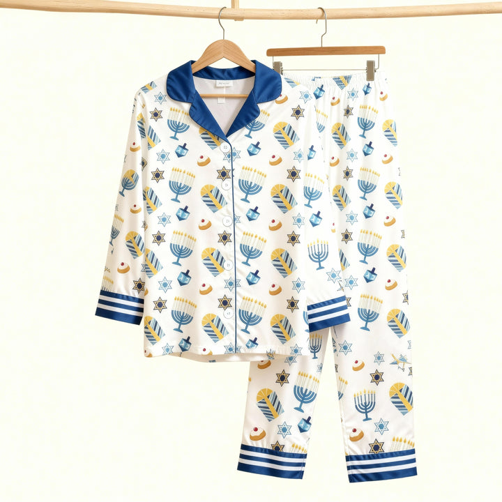 Drune | Familie Satin Hanukkah Pyjama Set – Button-Down Stil