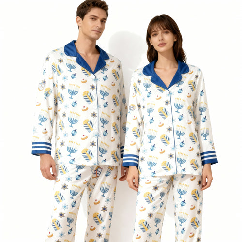 Drune | Familie Satin Hanukkah Pyjama Set – Button-Down Stil