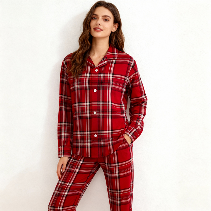 Drune | Familienset Weihnachtsbaum Baumwolle Rot Karomuster Pyjama
