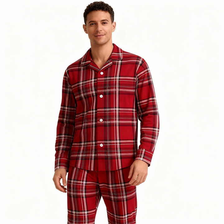Drune | Familienset Weihnachtsbaum Baumwolle Rot Karomuster Pyjama
