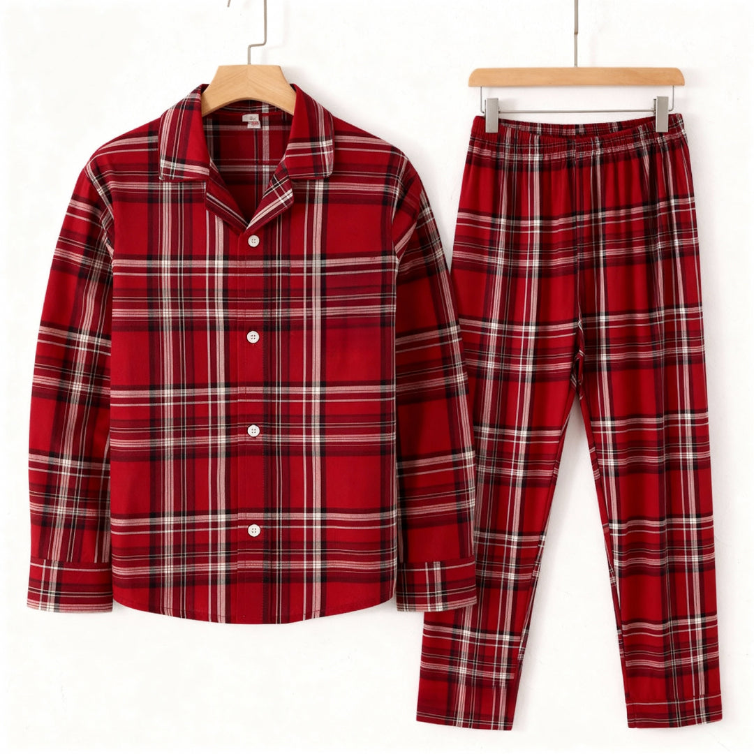 Drune | Familienset Weihnachtsbaum Baumwolle Rot Karomuster Pyjama