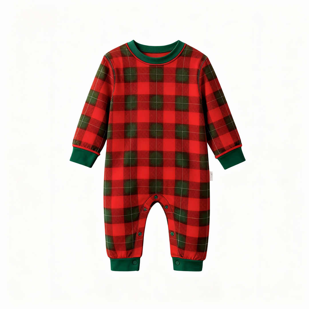 Drune | Passende Familien-Schlafanzüge Grüner Karierter Weihnachts-Pyjama Set