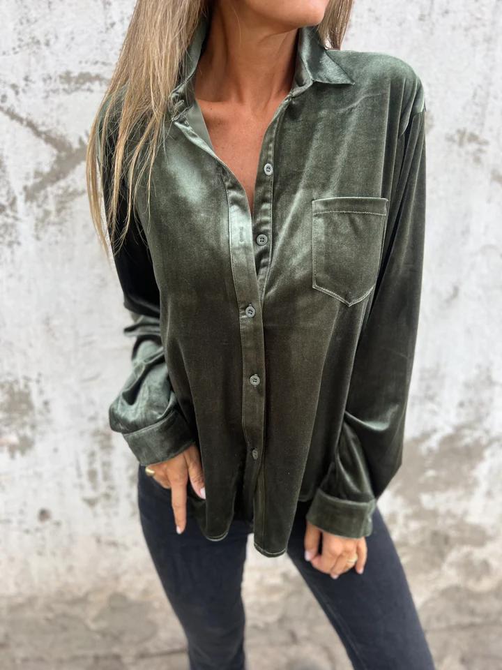 Drune | Elegante Samtbluse mit Tasche Weich und Stilvoll Perfekt Für Festliche Anlässe