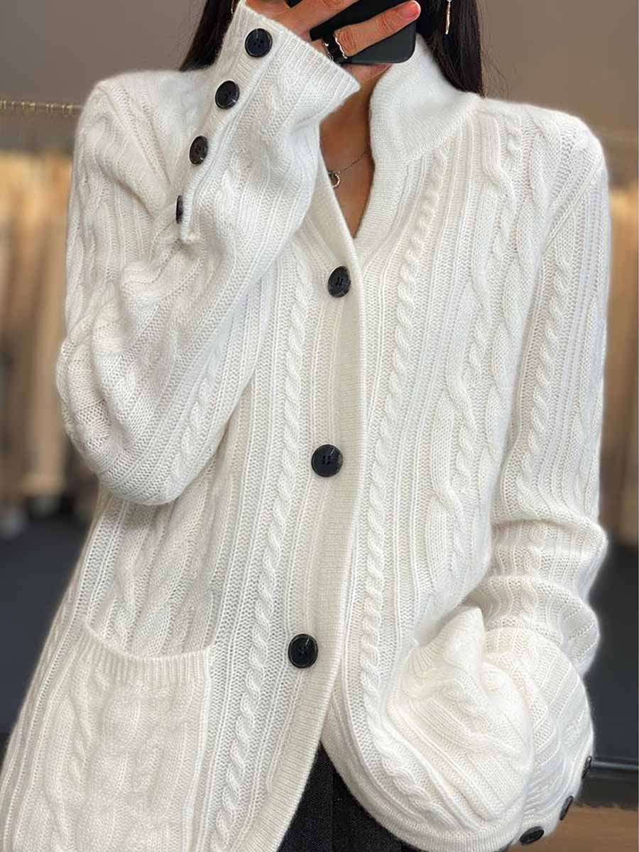 Drune | Cardigan - Geflochtener Knopf Stehkragen Strickcardigan