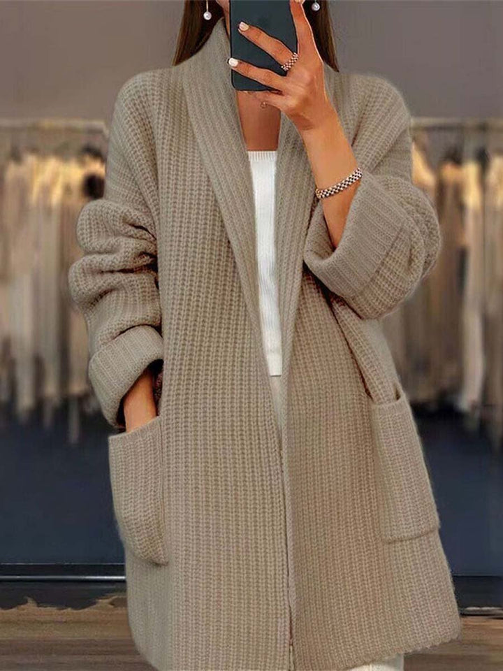 Drune | Strickjacke - Einfarbige V-Ausschnitt Taschen Strickjacke, Einfach und Vielseitig