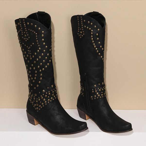 Drune - Hohe Stiefel Mit Metallnieten Und Kobigem Absatz