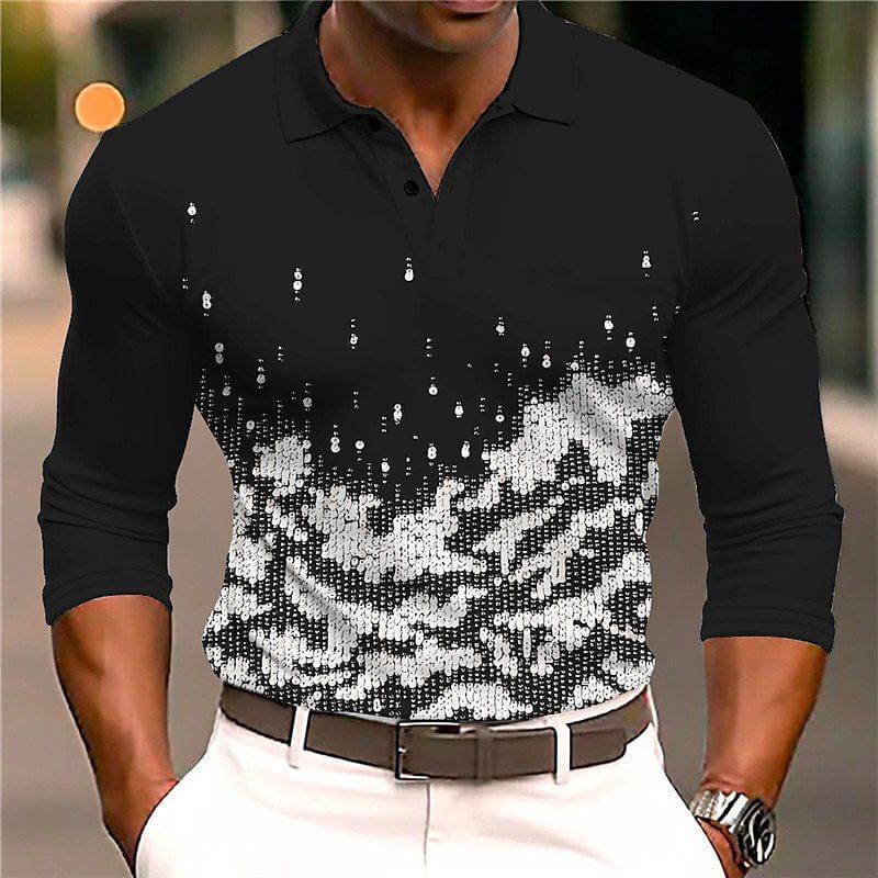 Drune | Luxus Pailletten Polo Shirt Stylisches Freizeit Slim Fit All Season Top