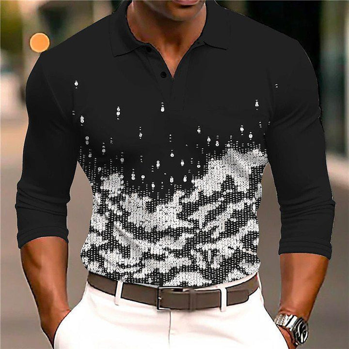 Drune | Luxus Pailletten Polo Shirt Stylisches Freizeit Slim Fit All Season Top