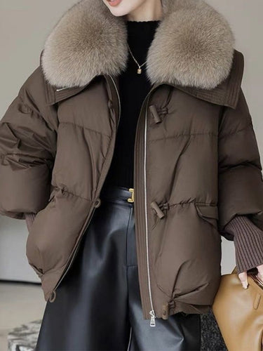 Drune | oversized Daunenjacke - luxuriöser Plüsch-Fellkragen und warme gepolsterte Jacke