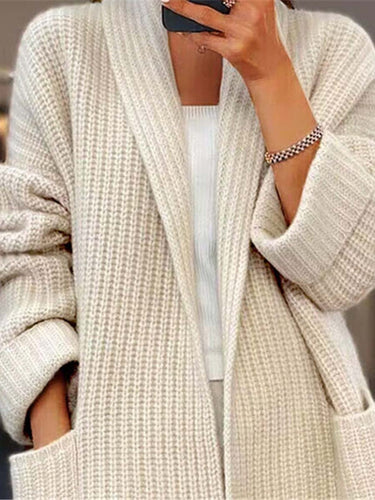 Drune | Strickjacke - Einfarbige V-Ausschnitt Taschen Strickjacke, Einfach und Vielseitig