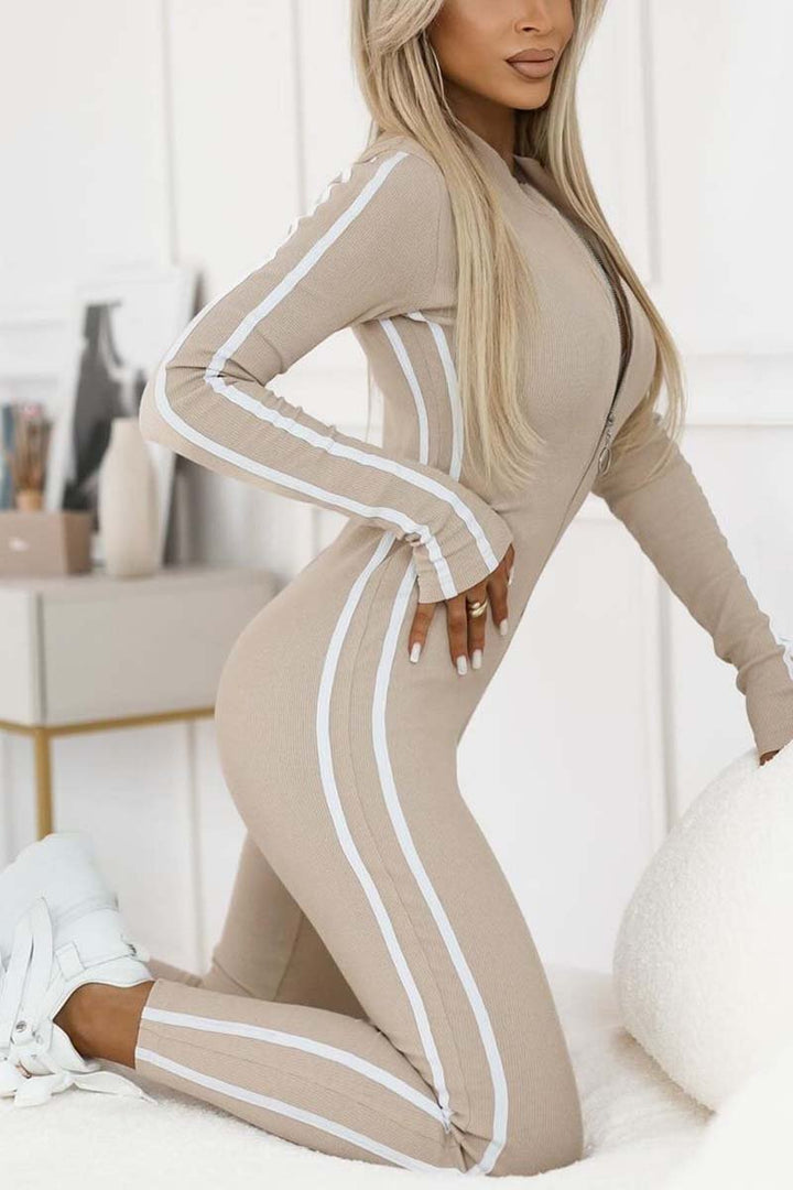 Drune | Damen Overall - Stretch-Overall mit Reißverschluss und kontrastierenden Streifen