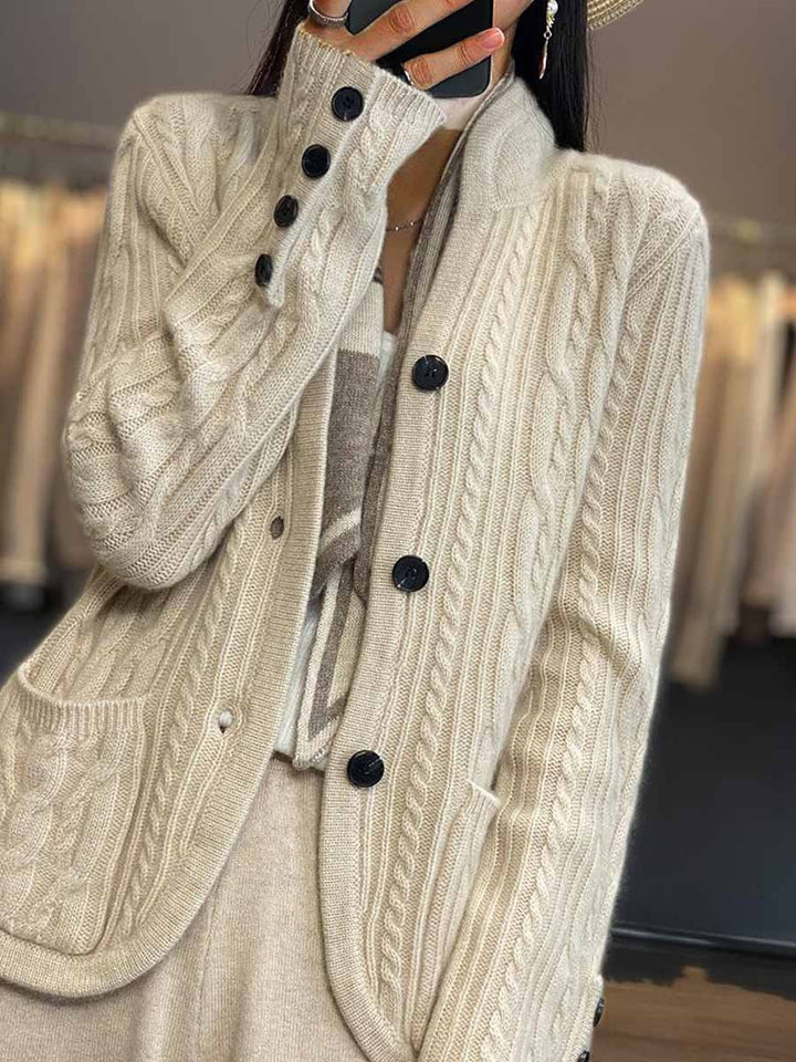Drune | Cardigan - Geflochtener Knopf Stehkragen Strickcardigan
