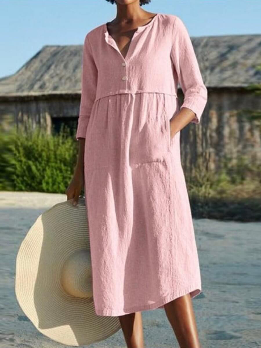 Drune | und Leinen Kleid mit Halbarm