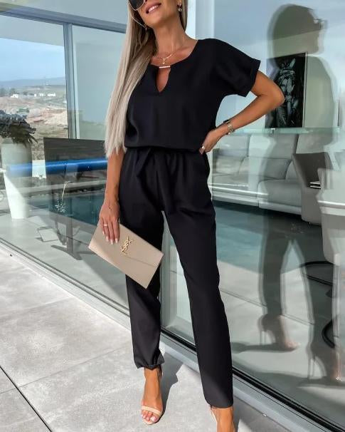 Drune - Eleganter V-Ausschnitt Jumpsuit mit Gürtel für Damen