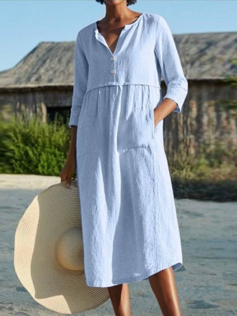 Drune | und Leinen Kleid mit Halbarm
