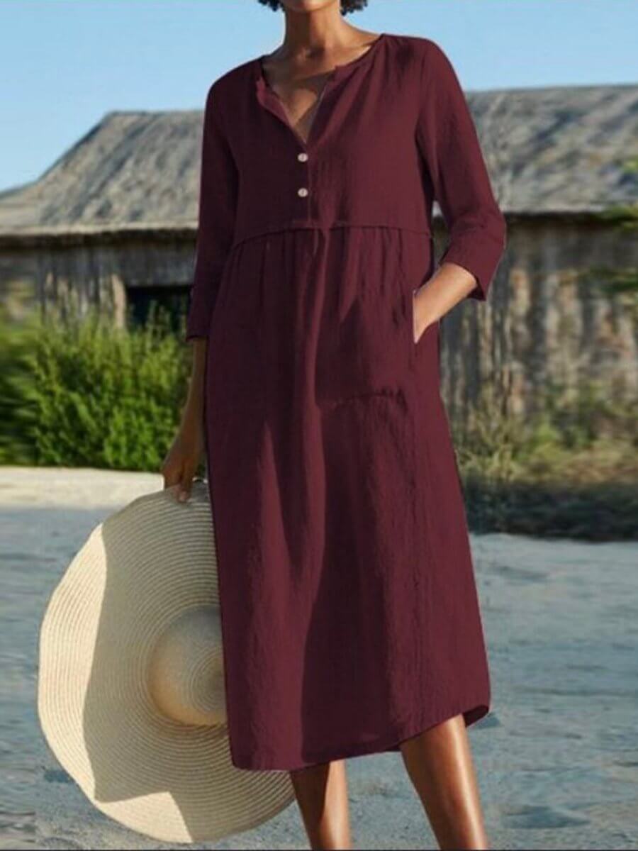 Drune | und Leinen Kleid mit Halbarm