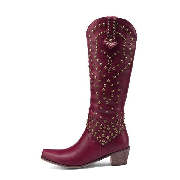 Drune - Hohe Stiefel Mit Metallnieten Und Kobigem Absatz