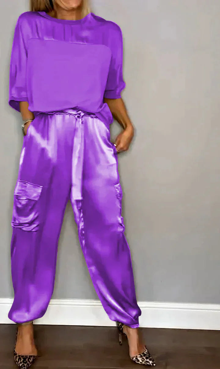 Drune | Jumpsuit aus glattem Satin mit halblangem Oberteil und Hose für Frauen