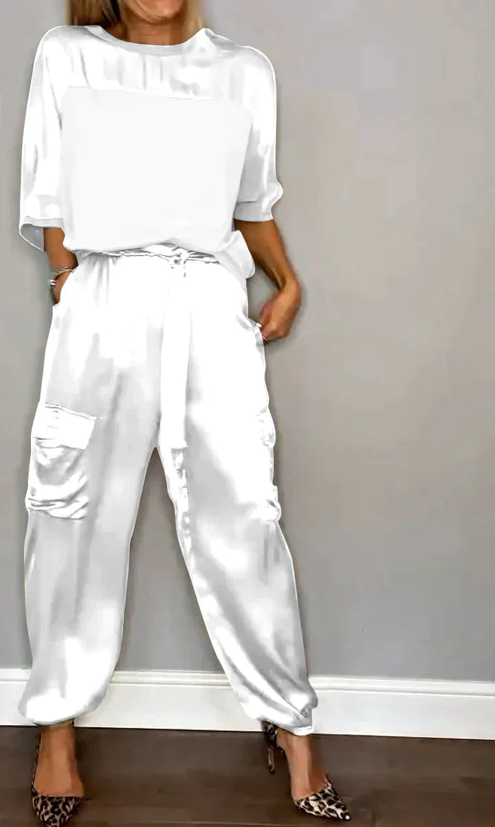 Drune | Jumpsuit aus glattem Satin mit halblangem Oberteil und Hose für Frauen
